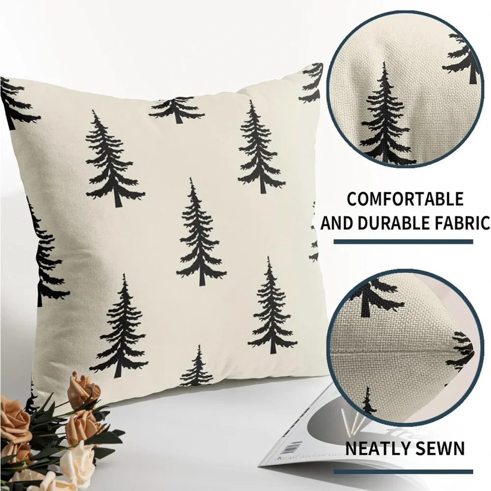 Elegant Black and Cream Holiday Tree Pillows